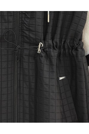 Yakası Bağcıklı Beli Lastikli Cepli Kapitone Yelek -Siyah