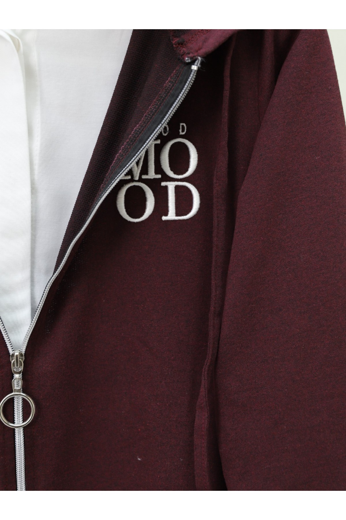 Full Zipper Hooded Coat -Maroon