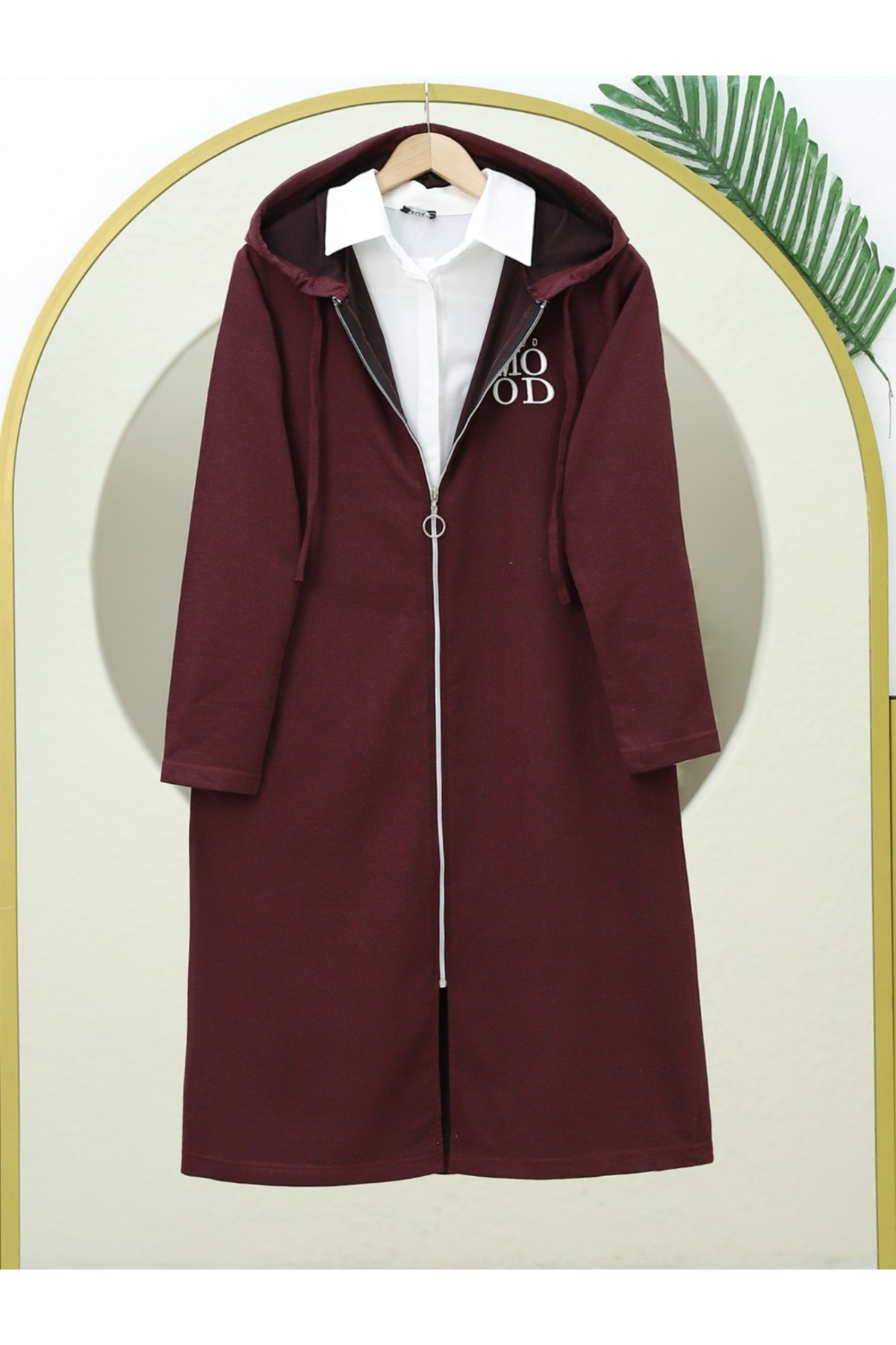 Full Zipper Hooded Coat -Maroon