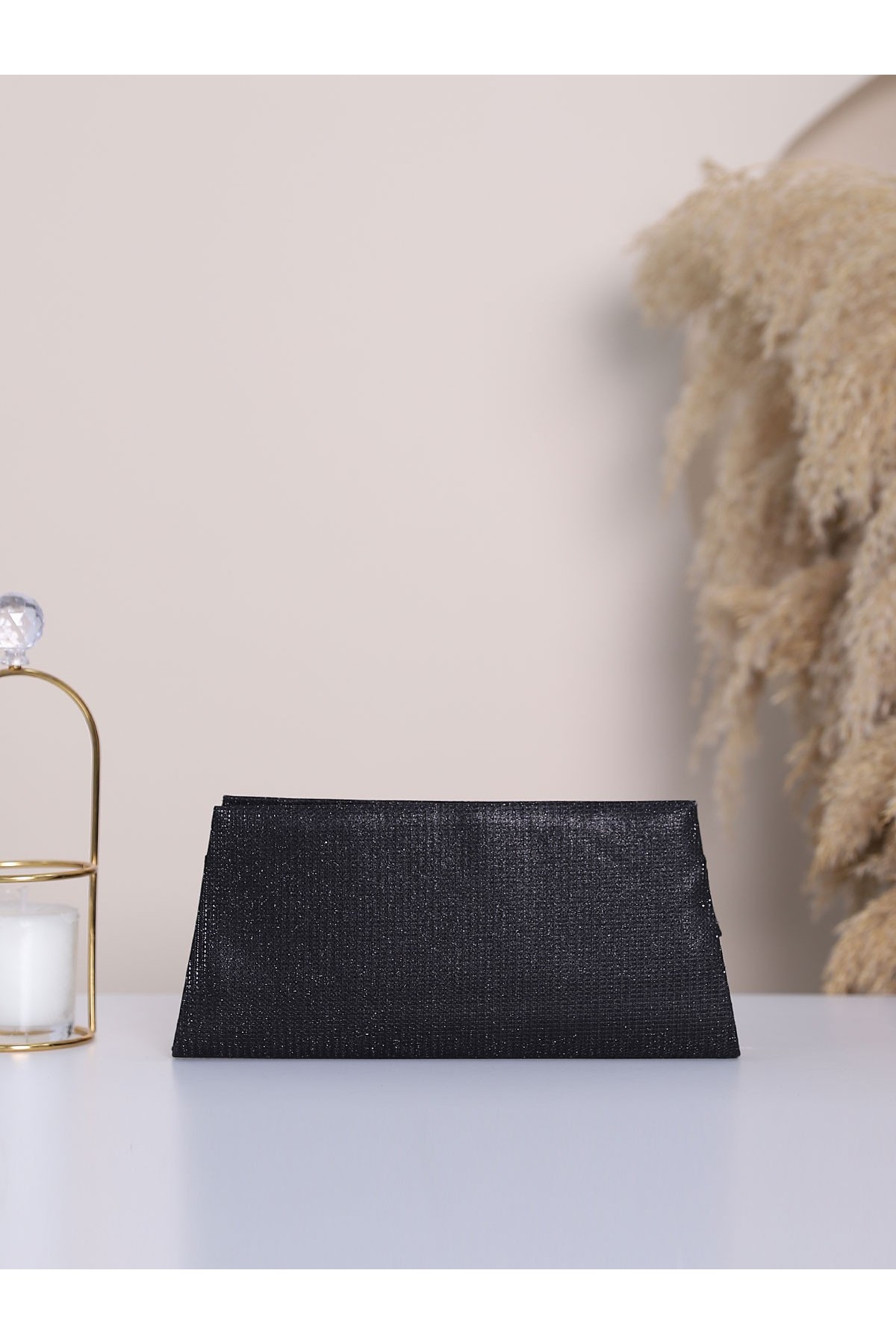 Chain Strap Snap Fastener Cast Simultane Evening Bag -Black