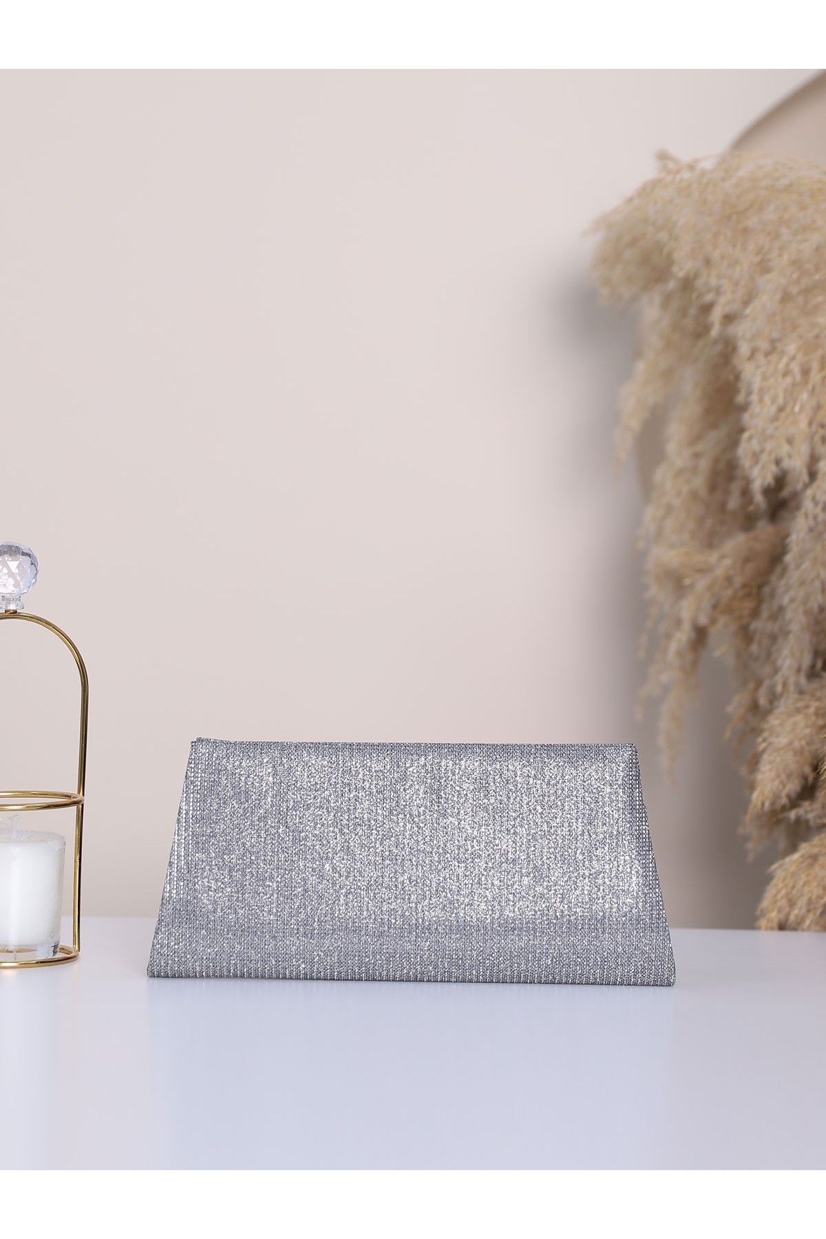 Knitted Pattern Stone Glittery Evening Bag -Anthracite