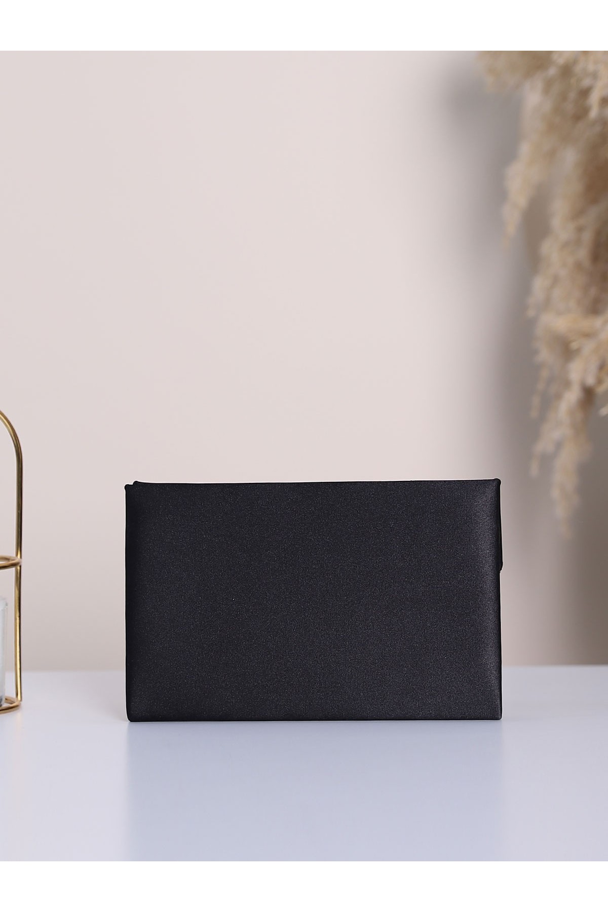 Satin Evening Dress Bag With Chain Strap With Magnetic Snaps -Black