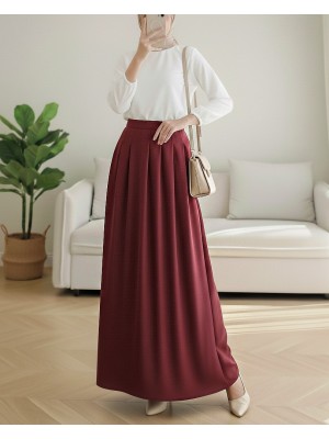 Fermuarlı Cepli Pliseli Krep Etek -Bordo