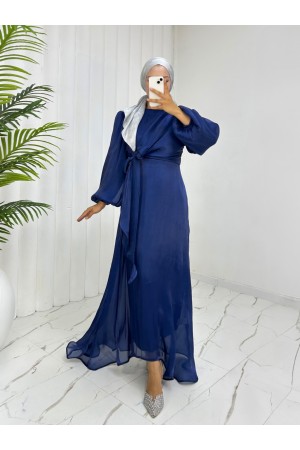 Önden Çapraz Bağlama Detaylı Janjan Kumaş Elbise -Laci