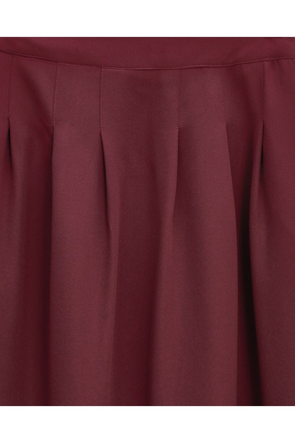Pleated Crepe Skirt with Zippered Pockets -Maroon