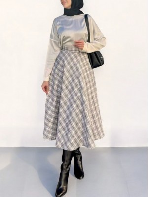 Beli Fermuarlı Tüvit Çan Etek -Beyaz