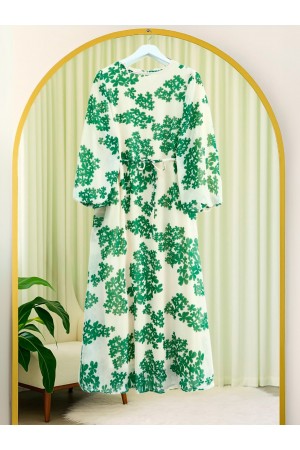 Batik Baskılı Astarlı Şifon Elbise  -Orman Yş.