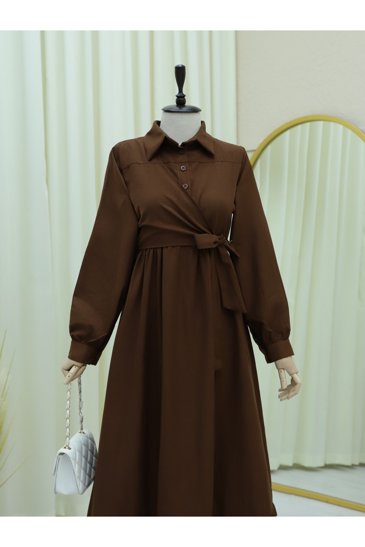 Cross Tied Skirt Piece Krash Dress -Brown