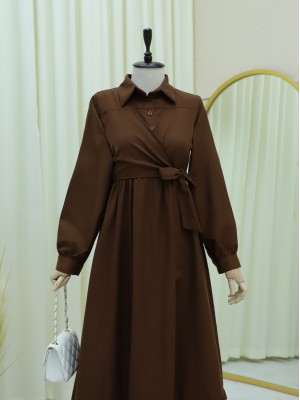 Cross Tied Skirt Piece Krash Dress -Brown