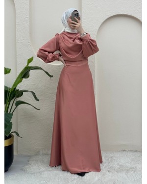 Cast Neckline Ankle Lace Detailed Evening Dress -Powder