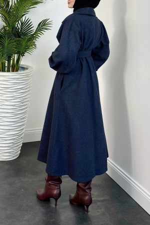 Balon Kol Kemerli Astarlı Kaşe Kaban -Laci