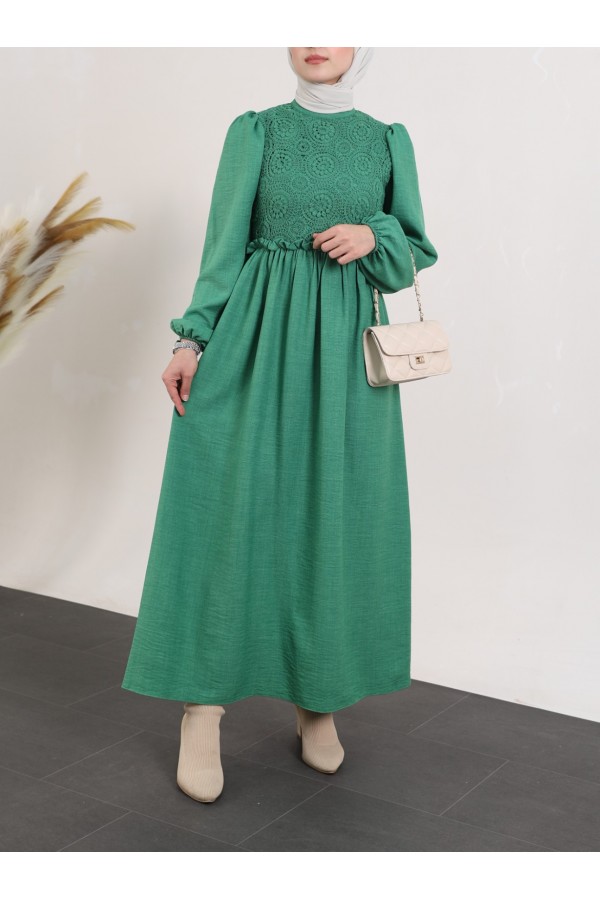 Lace Dress with Lace Laced Robe -Green