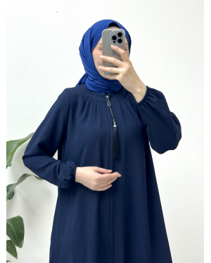 Padded Cap with Zipper Tassel Detail -Navy blue