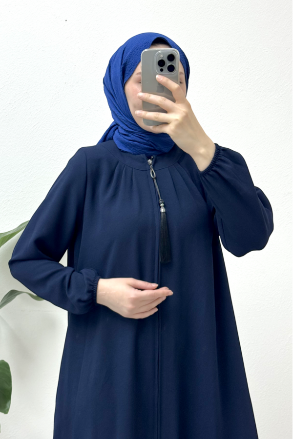 Padded Cap with Zipper Tassel Detail -Navy blue
