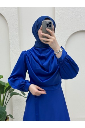 Döküm Yaka Bileği Bağcık Detaylı Abiye -Saks