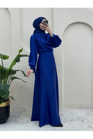 Döküm Yaka Bileği Bağcık Detaylı Abiye -Saks