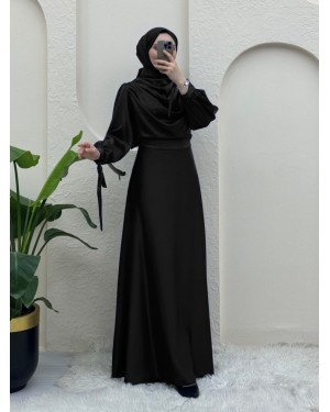 Cast Neckline Ankle Lace Detailed Evening Dress -Black