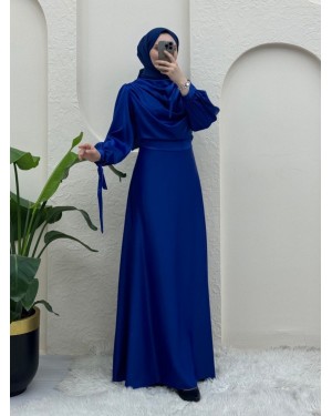 Cast Neckline Ankle Lace Detailed Evening Dress -Saxe 