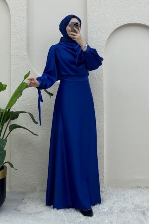 Döküm Yaka Bileği Bağcık Detaylı Abiye -Saks