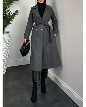Double Breasted Buttoned Cashmere Coat -Smoked 
