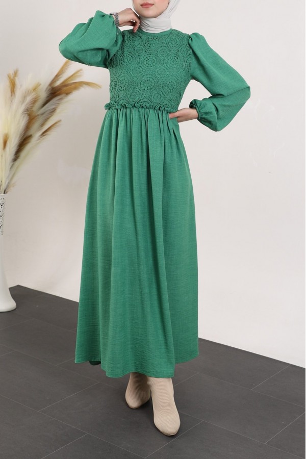 Lace Dress with Lace Laced Robe -Green
