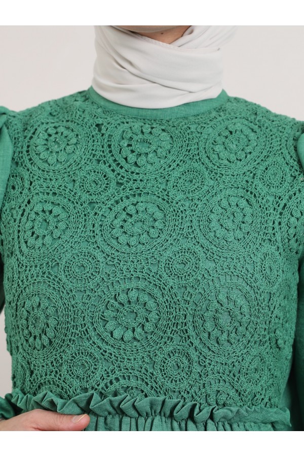 Lace Dress with Lace Laced Robe -Green