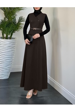 Önü Çift Düğmeli Kemerli Jile  -K. Kahve