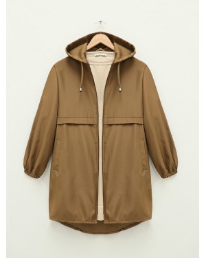 Lined Hooded Trench Coat with Elastic Sleeves -Snuff