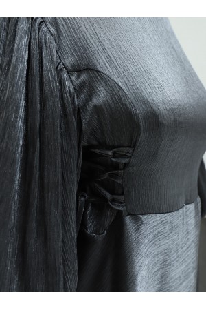 Yanları Bağlamalı Balon Kol Jakarlı Abiye -Antrasit