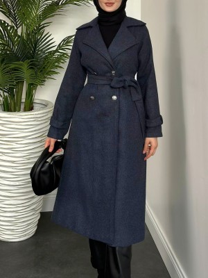 Kruvaze Yaka Düğmeli Kaşe Kap -Laci