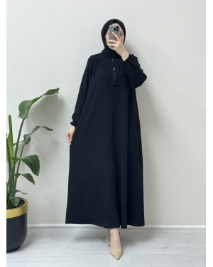 Padded Cap with Zipper Tassel Detail -Black