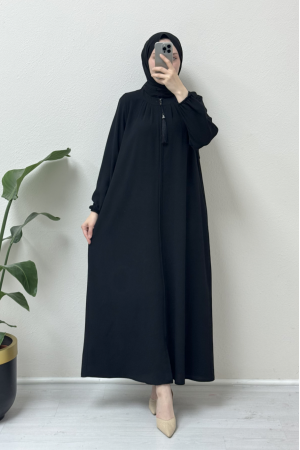 Fermuarı Püskül Detaylı Vatkalı Kap -Siyah