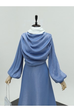 Önü Dökümlü Kuyruklu Balon Kol Abiye -Bebe Mavi