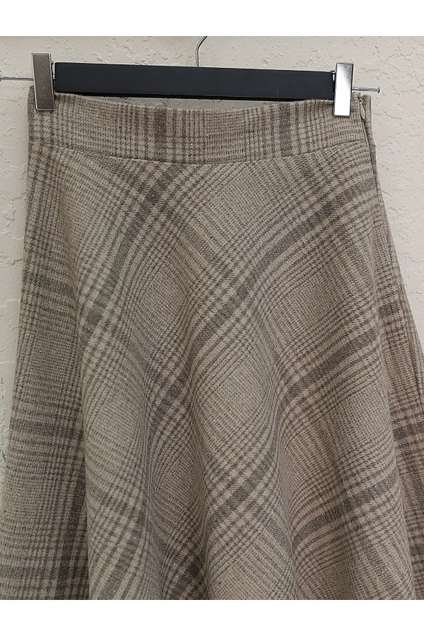 Square Patterned Zippered Cashmere Skirt -Mink color