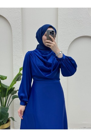 Döküm Yaka Bileği Bağcık Detaylı Abiye -Saks