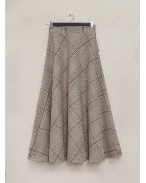 Square Patterned Zippered Cashmere Skirt -Mink color