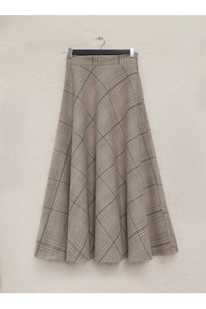Square Patterned Zippered Cashmere Skirt -Mink color