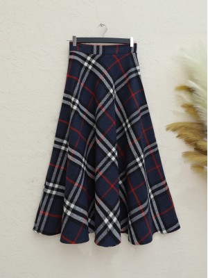 Fermuarlı Çizgi Desenli Kaşe Etek -Laci