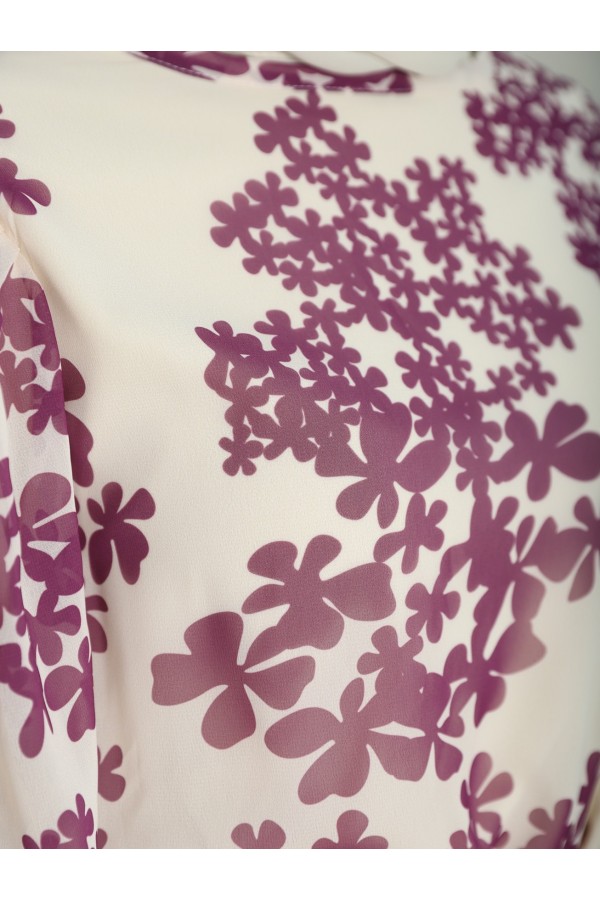 Batik Printed Lined Chiffon Dress   - Purple