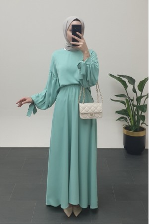 Balloon Skirt Suit with Lace Sleeves -Sea green
