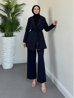 Kruvaze Yaka Çift Bağcıklı Ceket Pantolon Takım -Laci