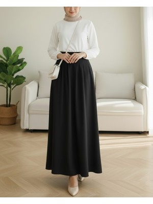 Fermuarlı Cepli Pliseli Krep Etek -Siyah