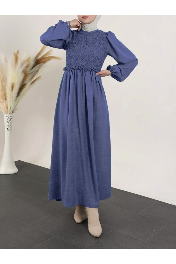 Lace Dress with Lace Laced Robe -İndigo