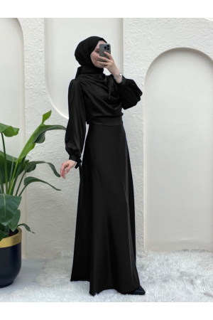 Döküm Yaka Bileği Bağcık Detaylı Abiye -Siyah