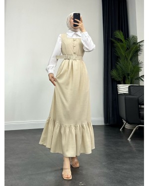 Top Düğmeli Gömlekli İkili Takım Jile  -Bej