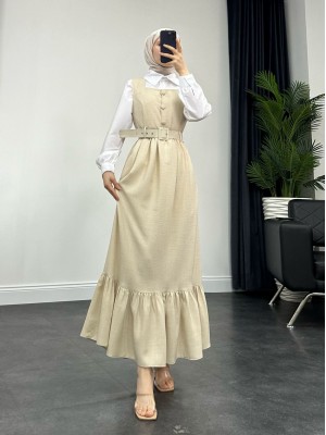 Top Buttoned Shirt Double Suit Gilet  - Beige