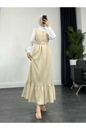 Top Düğmeli Gömlekli İkili Takım Jile  -Bej