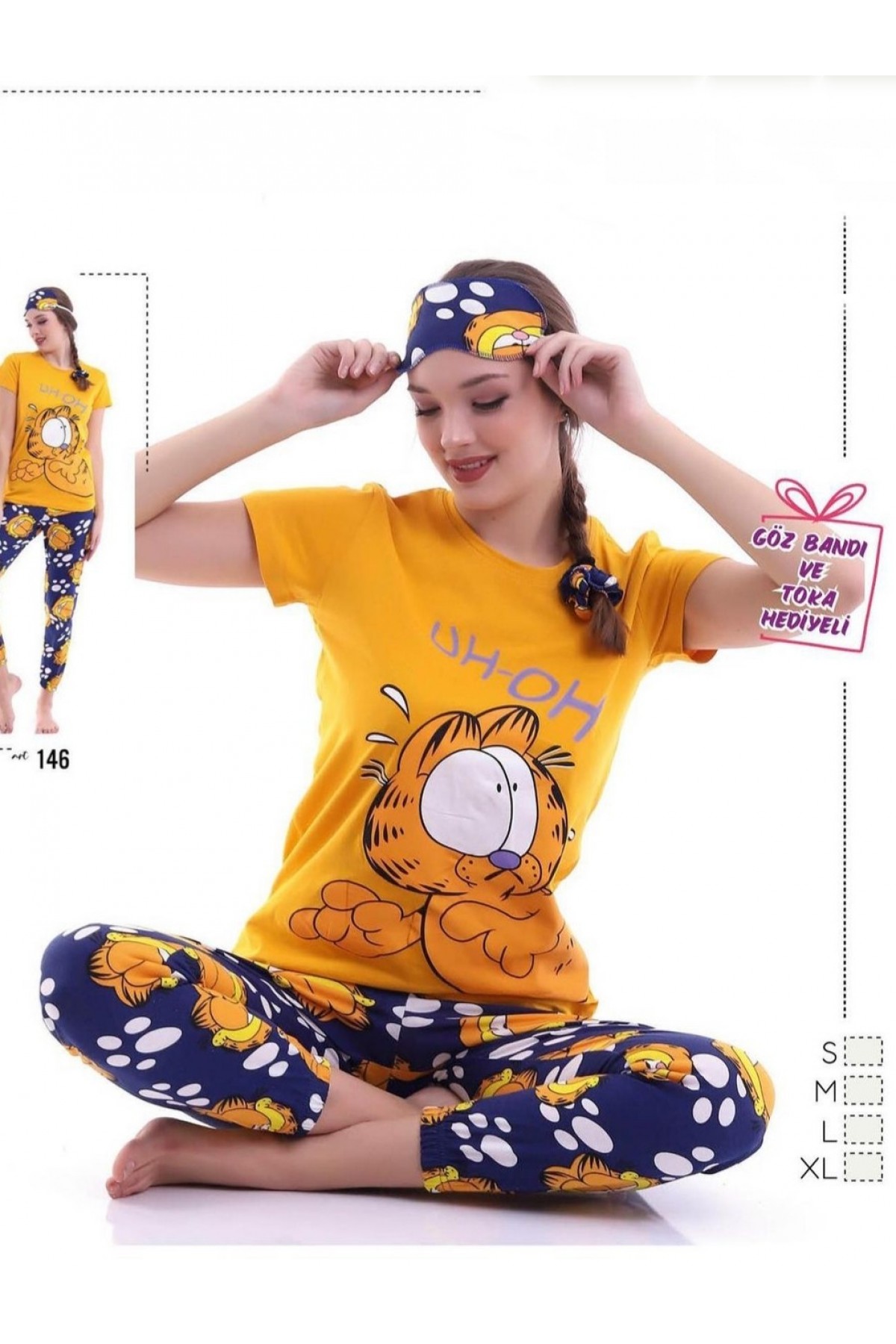 Short Sleeve Elastic Pajamas Set -Yellow