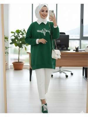 Printed Combed Cotton Sweat -Emerald