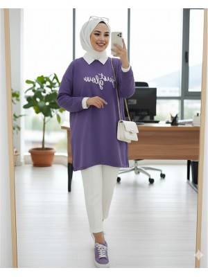 Printed Combed Cotton Sweat - Purple